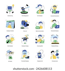 Bundle von Büromitarbeitern Hand gezeichnete Mini-Illustrationen 