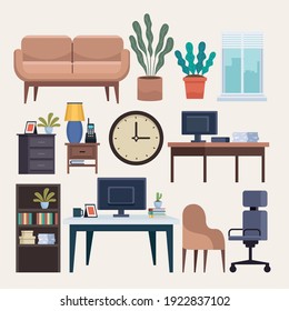 Bundle Of Office Forniture Set Icons Vector Illustration Design