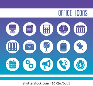 bundle of office set flat style icons and lettering vector illustration design
