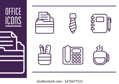 bundle of office set flat style icons and lettering vector illustration design