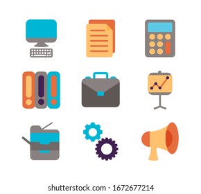 conjunto de iconos de estilo plano de oficina diseño de ilustración vectorial