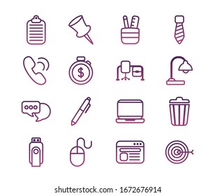bundle of office set line style icons vector illustration design