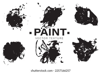 Bundle of oil paint splash circle brush freehand drawings. Ink splatters, grungy painted lines, artistic design elements. Vector paintbrush set.