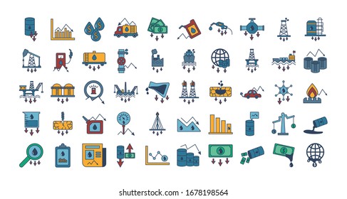 bundle of oil prices set icons vector illustration design