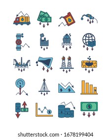 bundle of oil prices set icons vector illustration design
