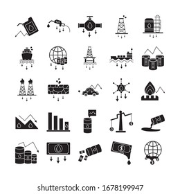 conjunto de precios del petróleo conjunto iconos ilustración vectorial diseño