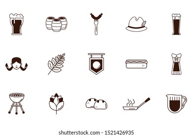 bundle of oktoberfest celebration set icons vector illustration design