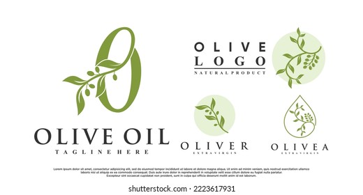 Bundle olive oil logo design with creative concept Premium Vector