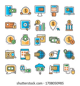 bundle of online banking set icons vector illustration design