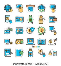 conjunto de iconos de conjuntos de banca en línea diseño de ilustración vectorial