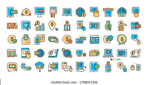 Paket von Online-Banking-Set-Icons Vektorillustration Illustration Design