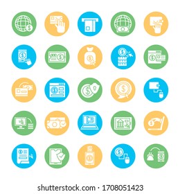 bundle of online banking set icons vector illustration design