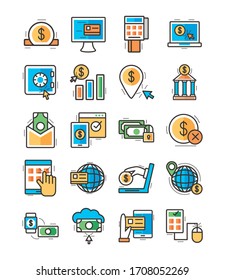 conjunto de iconos de conjuntos de banca en línea diseño de ilustración vectorial