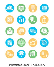 bundle of online banking set icons vector illustration design