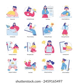 Paket von Online Communication Doodle Mini Illustrationen 

