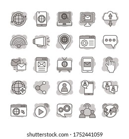 bundle of online communication icons vector illustration design
