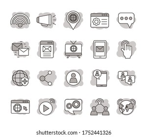 conjunto de iconos de comunicación en línea diseño de ilustración vectorial