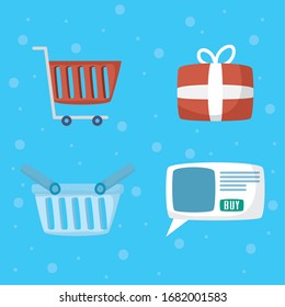 bundle of online shopping technology icons vector illustration design