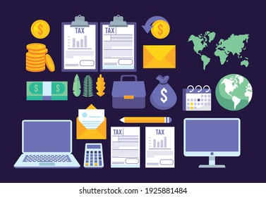 bundle of online taxes payment set icons vector illustration design