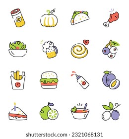 Bundle of Organic and Fast Food Sketchy Icons 


