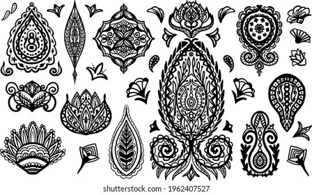 Bundle of Oriental Decorative Design Elements. Collection of different vector damasc illustrations.