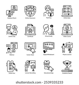 Pacote de ícones de educação online estilo de estrutura de tópicos 

