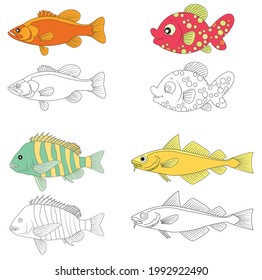 Bundle pack coloring book animal fish. Special back to school
