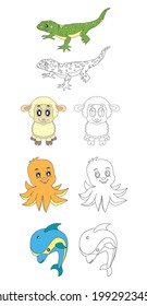Bundle pack coloring book Cute animal . Special back to school