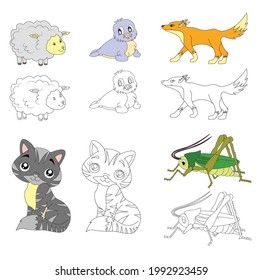 Paquete de paquetes libro de colorear animal Cute . Especial regreso a la escuela