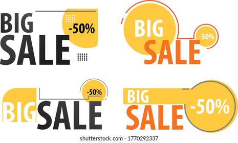 bundle pack design vector square banners with rounded corners on legs for big sales, with 2 different colors, yellow and black. with special offers for purchases, scribbles and elements.
