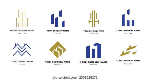 a bundle pack of minimalist powerful logo for real estate property contractor building and housing company business and visual icon branding