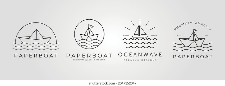 bundle of paper boat line art logo vector minimal symbol illustration design