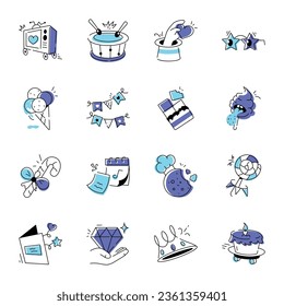 Bundle of Party Celebrations Hand Drawn Icons 

