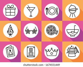 bundle of party set icons and lettering vector illustration design