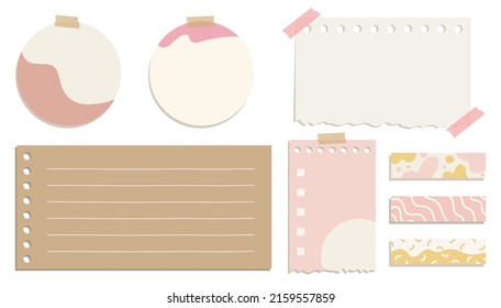 Bundle of pastel color blank paper  note isolate on white background. Template for message, writing, presentation, advertising, check list, memo. Empty sticky note. Flat vector illustration.