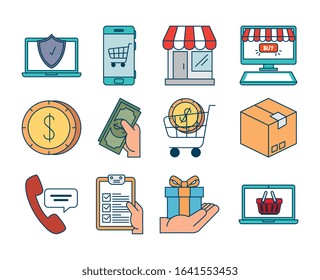 bundle of pay online set icons vector illustration design
