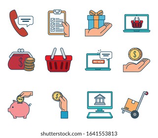 bundle of pay online set icons vector illustration design