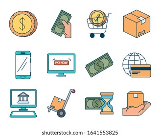 bundle of pay online set icons vector illustration design