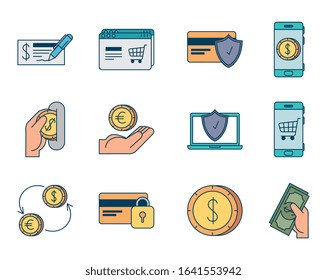 bundle of pay online set icons vector illustration design