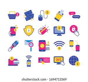 bundle of payment on flat set icons vector illustration design