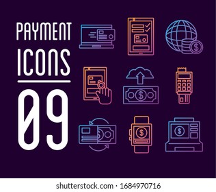 bundle of Payment online set icons vector illustration design