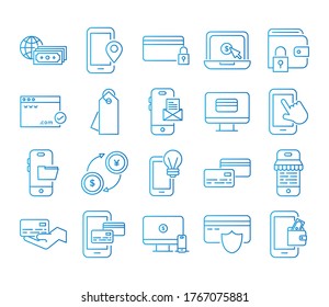 conjunto de iconos de juego en línea de pago diseño de ilustración vectorial