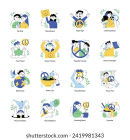 Bundle of Peace Supporters Doodle Mini Illustrations 

