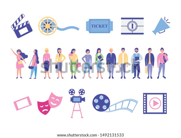 Bundle People Cinema Entertainment Icons Vector 스톡 벡터(로열티 프리) 1492131533