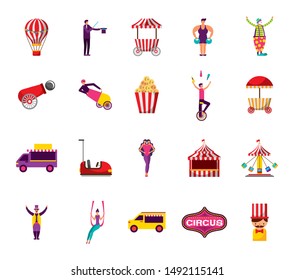 bundle of people and circus fair set icons vector illustration design