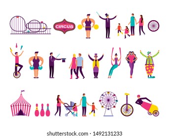 bundle of people and circus fair set icons vector illustration design