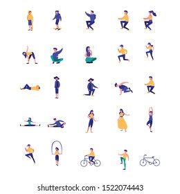 bundle of people doing recreational activities vector illustration design