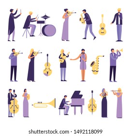bundle of people playing instruments vector illustration design