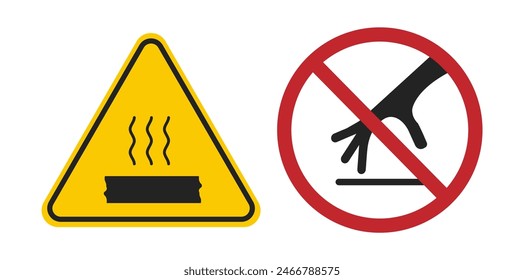 Bundle pictogram sign prohibition to touch hot surface, for safety sign do not touch heat objects