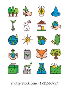 conjunto de iconos de conjunto de ecología del planeta ilustración vectorial diseño